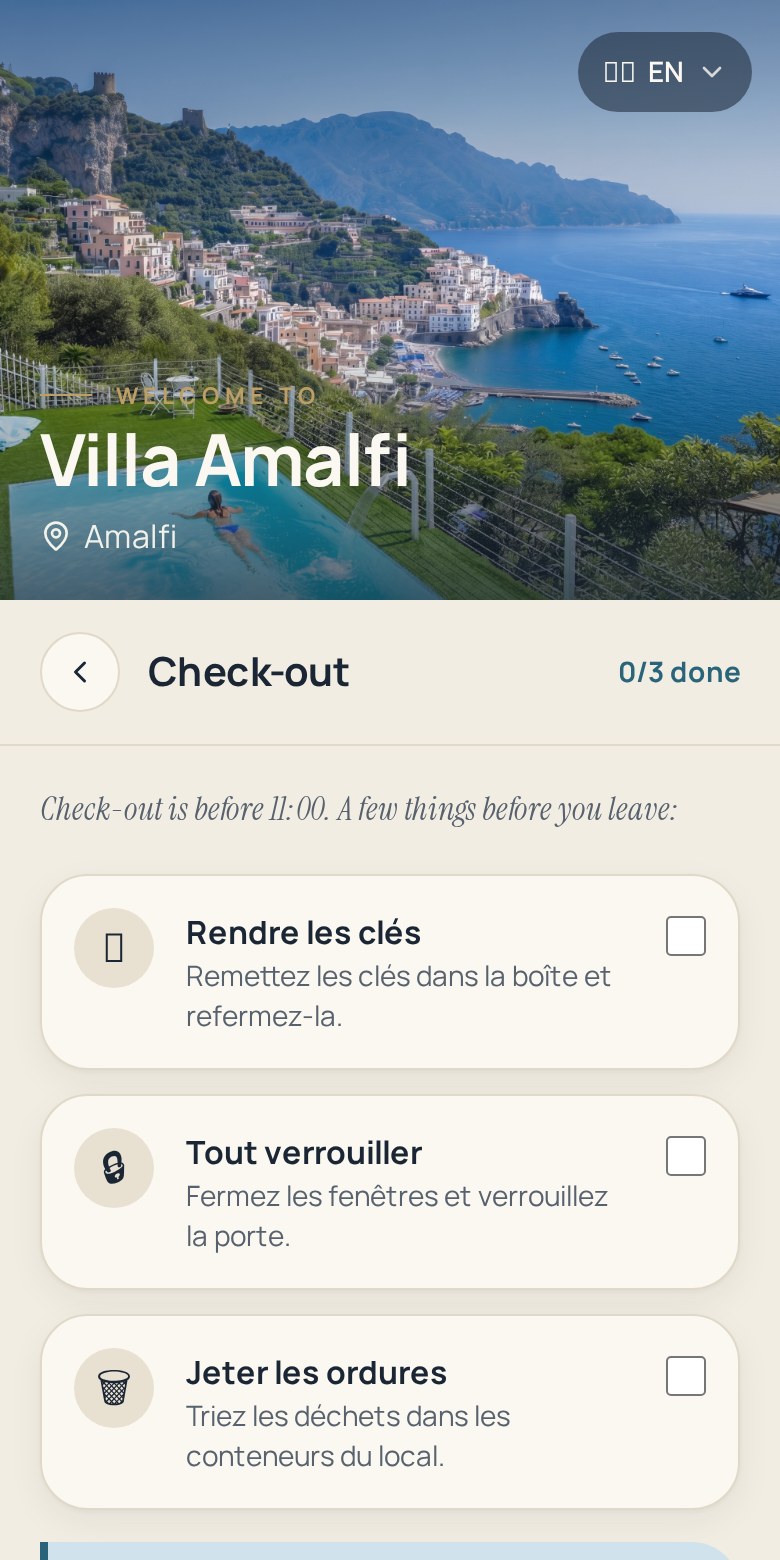 Zoguest guidebook — Check-out